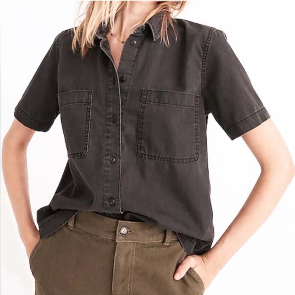 Madewell Charcoal Short Sleeve Denim Button Shirt